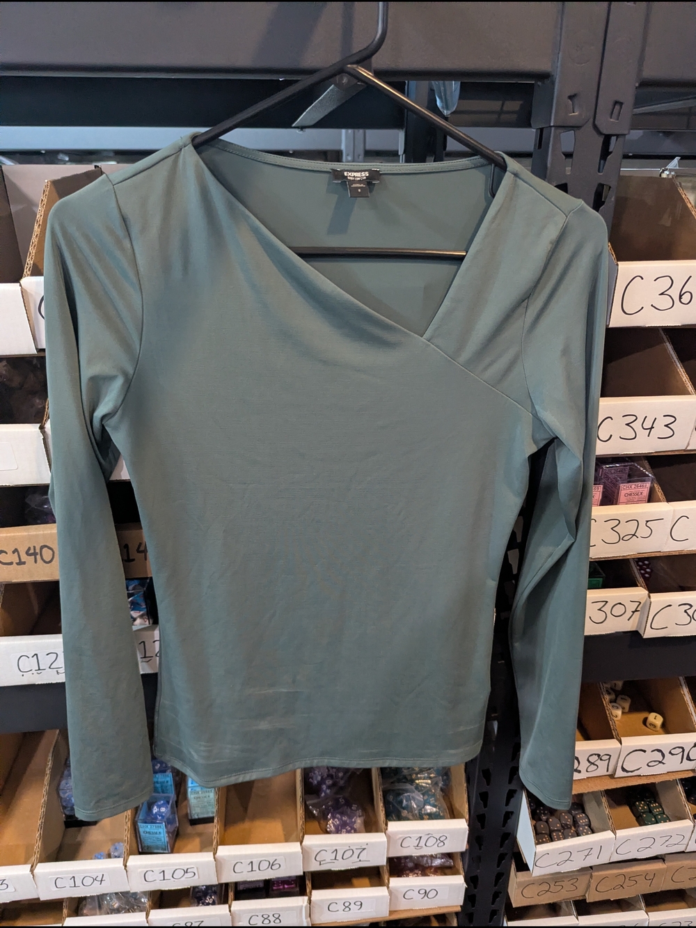 Express Long Sleeve Surplice Neck Top in Teal Green | S